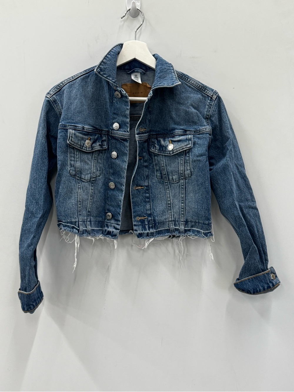 &Denim Cropped Raw Hem Jean Jacket - Blue Size XS